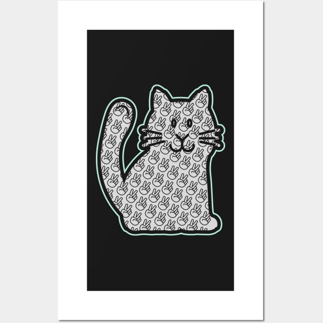 PEACE CAT STICKER | LIGHT GREEN, KELLY GREEN AND GRAY Wall Art by KathyNoNoise